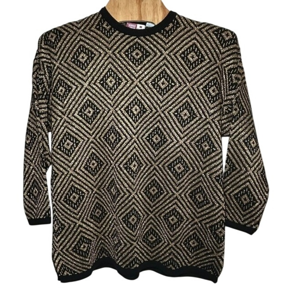 NWT Sheridan Square Women's Black & Gold Geometric Pullover Sweater 2X Vintage